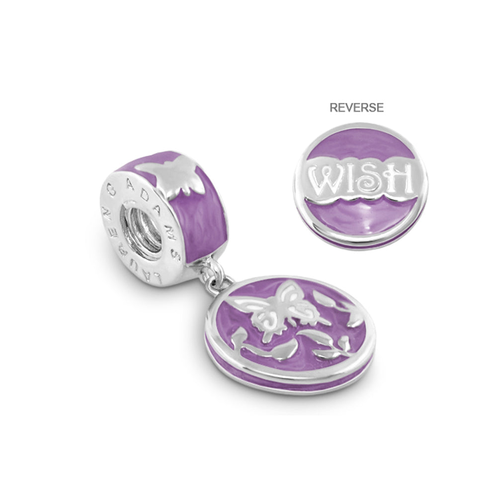 Gabriella Beads Wish Charm bead purple enamel with silver butterfly motif Lauren G Adams charm on Tampa Home & Garden Store