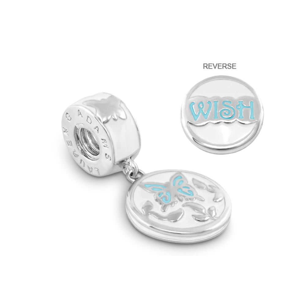 Gabriella Beads Wish Charm, Lauren G Adams, silver round charm with turquoise WISH on Tampa Home & Garden Store