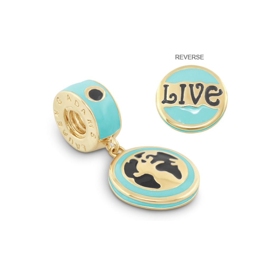 Gabriella Beads Live Charm; turquoise enamel world map charm and LIVE plate charm (2 charms) on Tampa Home & Garden Store