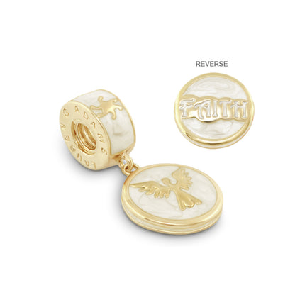 Gabriella Beads Faith Charm goldtone pendant with white marbled enamel dove motif FAITH on Tampa Home & Garden Store