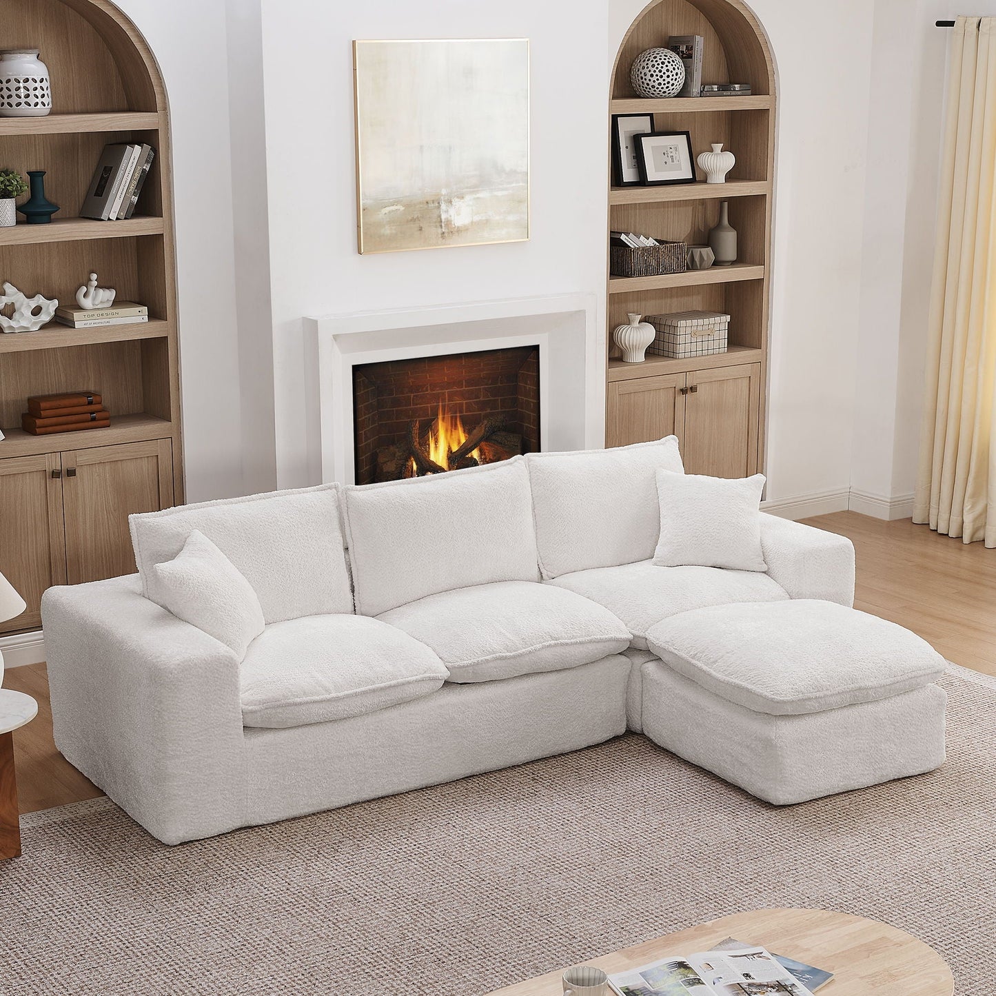 Modern Fabric Sectional with Ottoman Set
