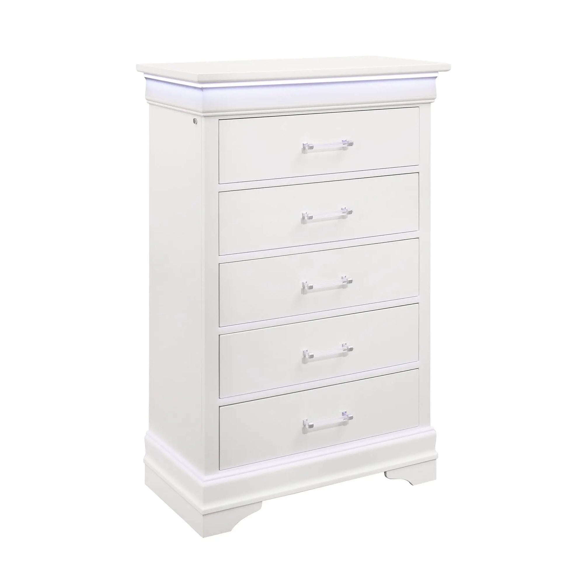 Charlston Chest With LED by Unique Piece Furniture, white tall accent chest with LED glow on Tampa Home & Garden Store