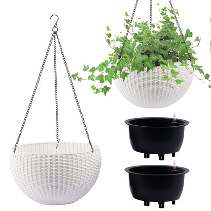 Self Watering Hanging Planter set of 2 white wicker baskets with metal chains HouseOfZazla on Tampa Home & Garden Store