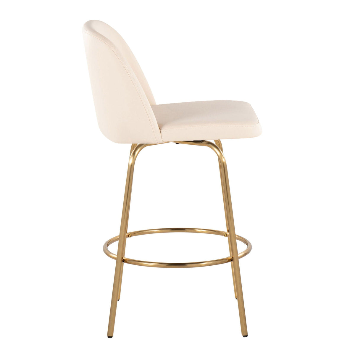 Toriano contemporary fixed-height swivel counter stool cream upholstery with gold base on Tampa Home & Garden Store