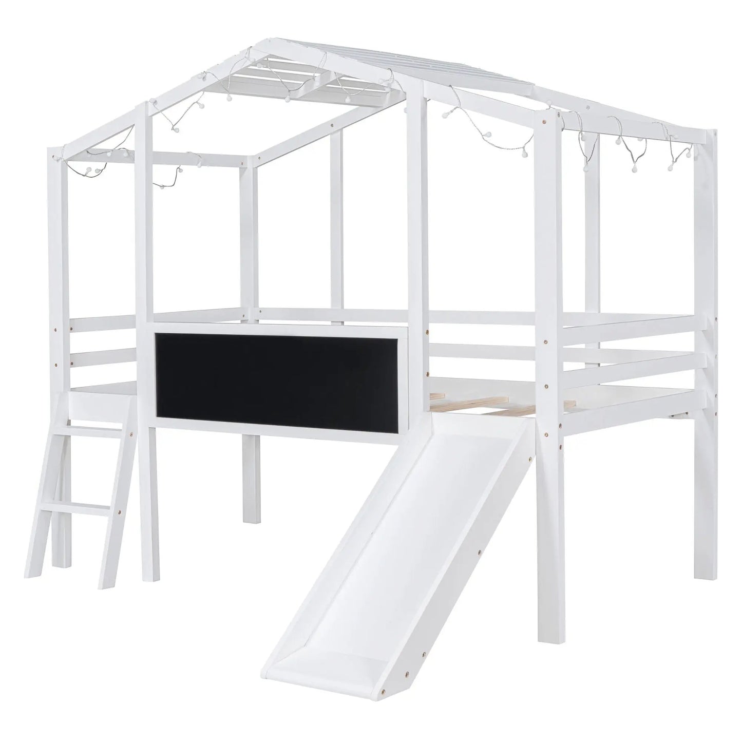 Loft House Bed With Ladder and Slide and Light