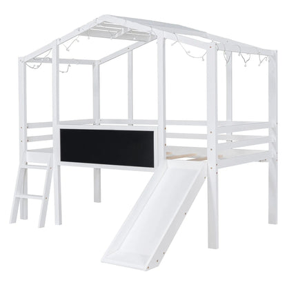 Loft House Bed With Ladder and Slide and Light