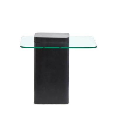 Donora square end table with glass top on black pedestal base by Unique Piece Furniture on Tampa Home & Garden Store