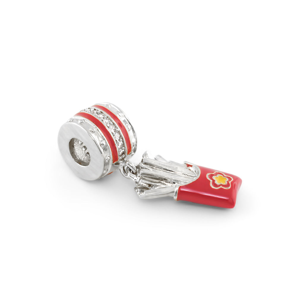 Gabriella Beads French Fries charm: silver barrel bead with red enamel stripes and crystals on Tampa Home & Garden Store
