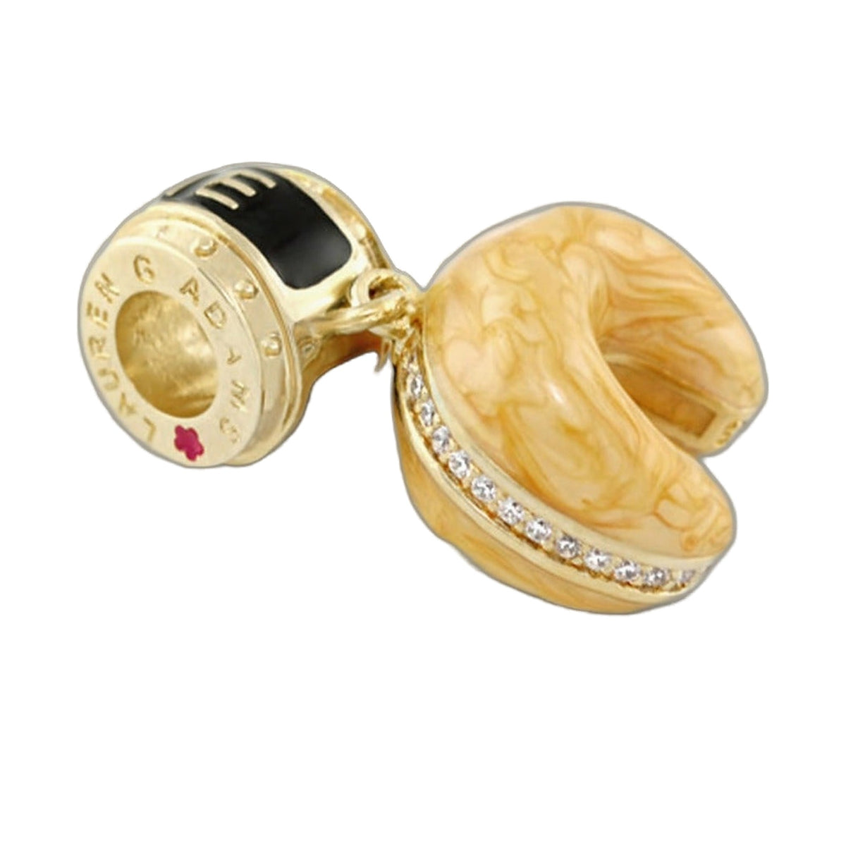 Gabriella Beads Fortune Cookie charm, gold-tone with marbled beige body and rhinestone seam on Tampa Home & Garden Store