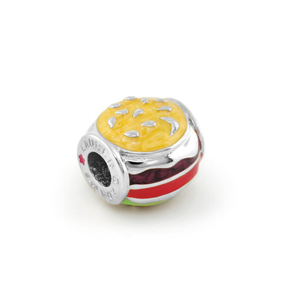 Gabriella Beads Hamburger charm by Lauren G Adams, silver-tone bead with yellow bun on Tampa Home & Garden Store