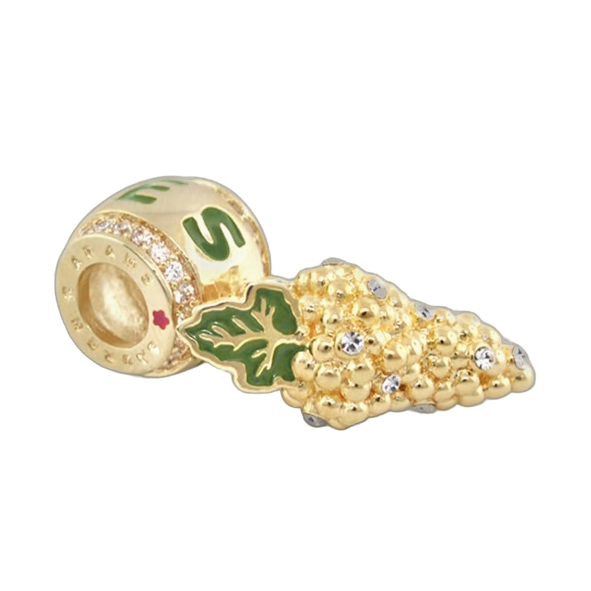 Gabriella Beads Grapes charm by Lauren G Adams, gold tone with green enamel leaf and crystal accents on Tampa Home & Garden Store