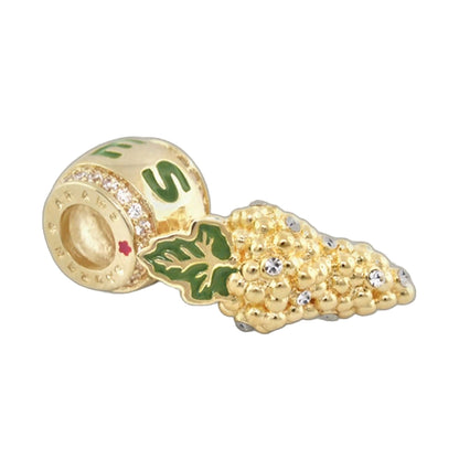 Gabriella Beads Grapes charm by Lauren G Adams, gold tone with green enamel leaf and crystal accents on Tampa Home & Garden Store