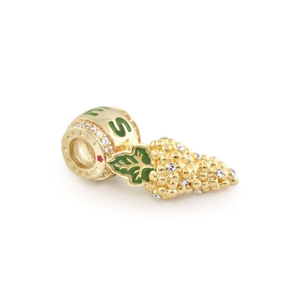 Gabriella Beads Grapes charm, gold-tone bead cluster with green enamel leaf and crystal accents on Tampa Home & Garden Store
