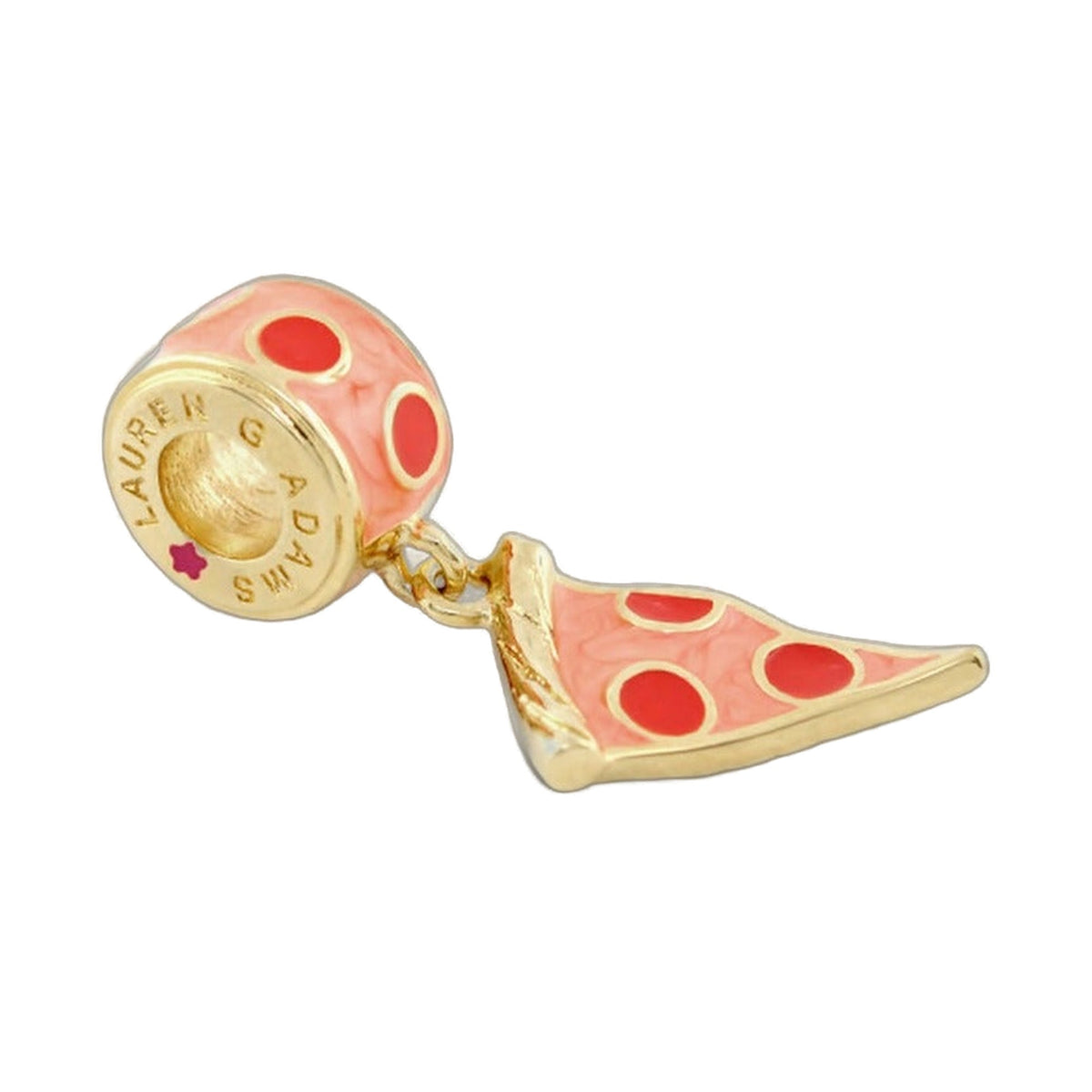 Gabriella Beads pizza slice charm by Lauren G Adams, pink enamel with red dots, gold-tone on Tampa Home & Garden Store