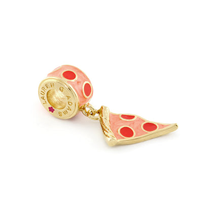 Gabriella Beads pizza slice charm and pink bead pair with gold frame for Lauren G Adams bracelet on Tampa Home & Garden Store