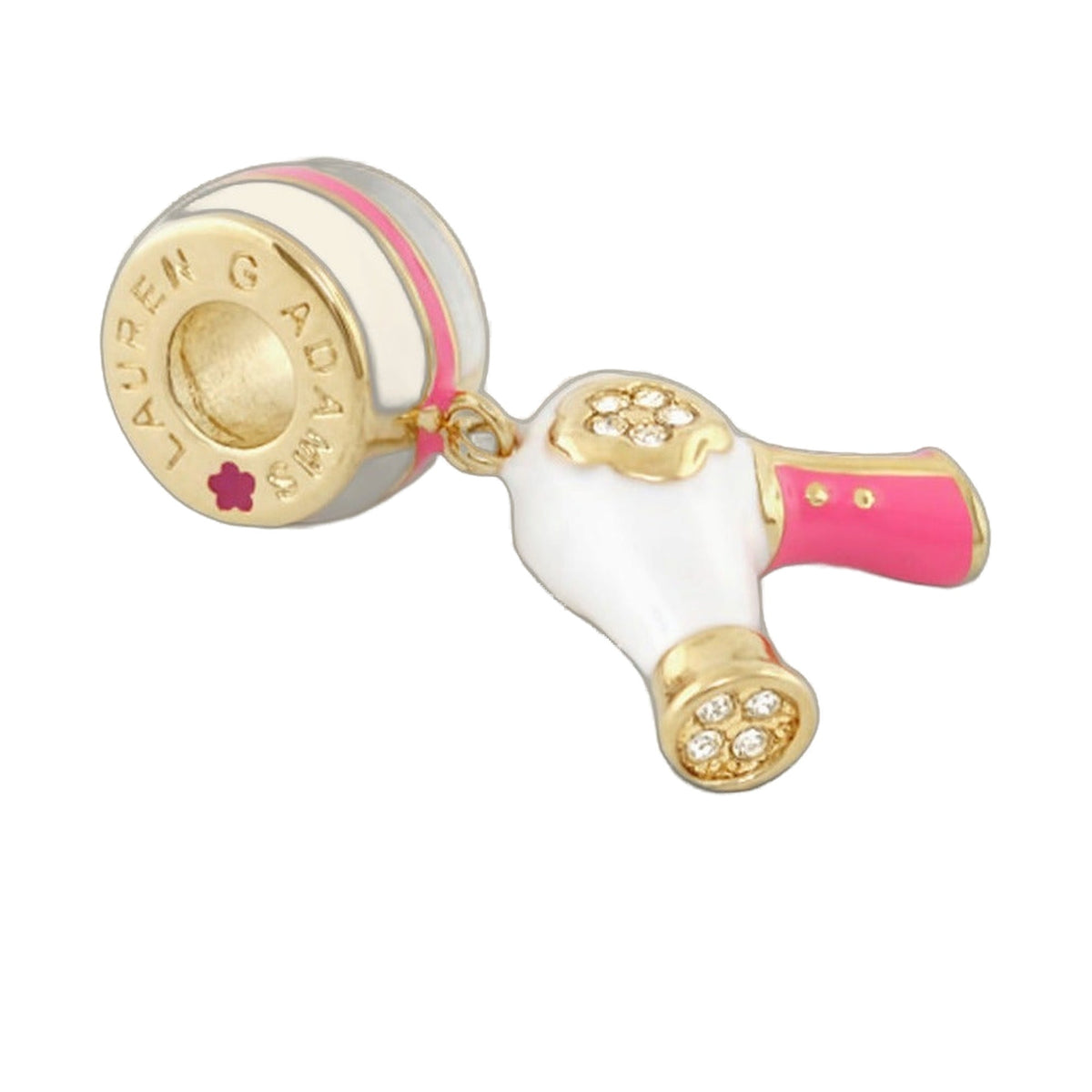 Gabriella Beads Hair Dryer charm by Lauren G Adams, gold-tone with pink enamel and rhinestones on Tampa Home & Garden Store