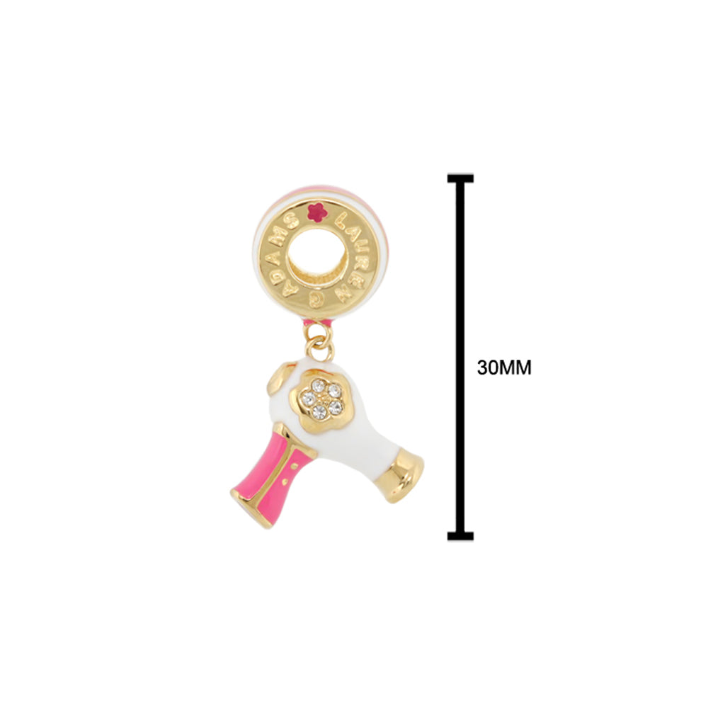 Gabriella Beads Hair Dryer charm pink and white enamel with crystal accents by Lauren G Adams on Tampa Home & Garden Store