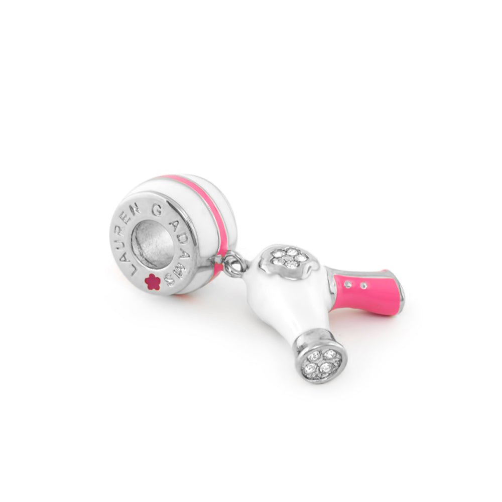 Gabriella Beads Hair Dryer charm by Lauren G Adams in silver-tone pink enamel rhinestones on Tampa Home & Garden Store