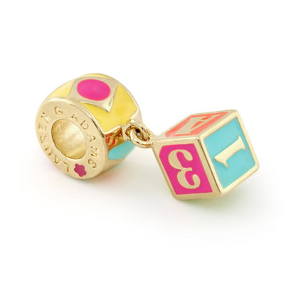 Gabriella Beads Number Block charm duo: enamel cube & bead in pink teal, by Lauren G Adams on Tampa Home & Garden Store