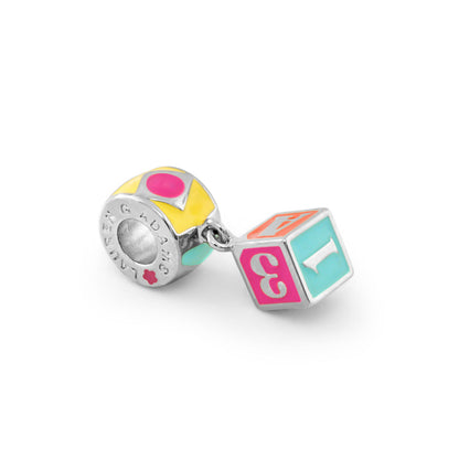 Gabriella Beads Number Block charm, 2-piece colorful enamel bead and cube by Lauren G Adams on Tampa Home & Garden Store