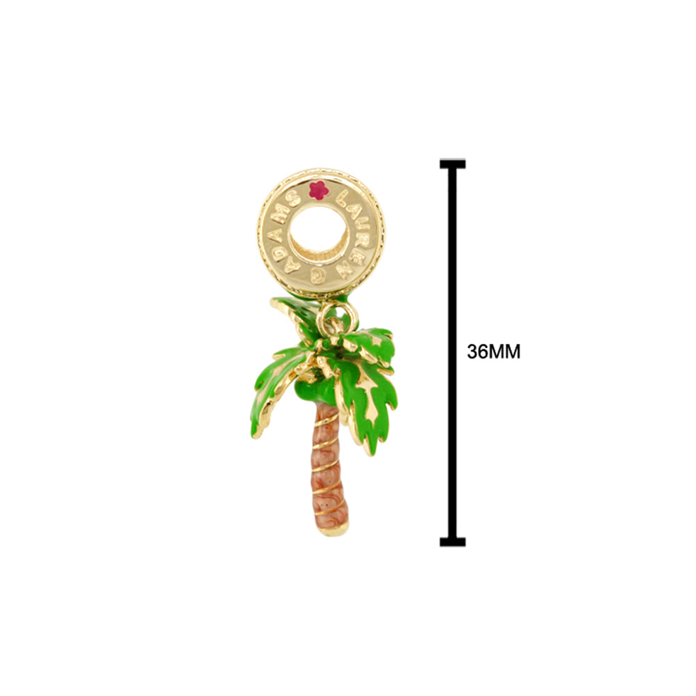 Gabriella Beads Palm Tree charm by Lauren G Adams, gold hoop with green enamel leaves on Tampa Home & Garden Store
