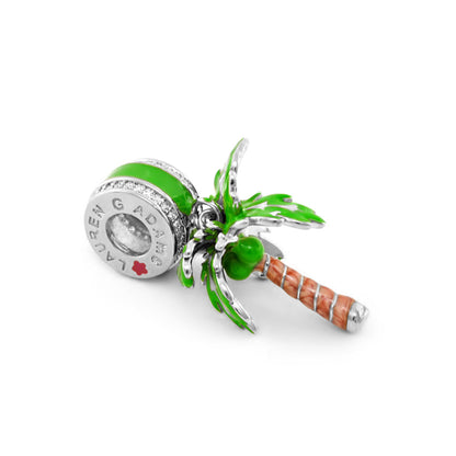 Gabriella Beads Palm Tree charm by Lauren G Adams, green enamel palm on a silver bead base on Tampa Home & Garden Store