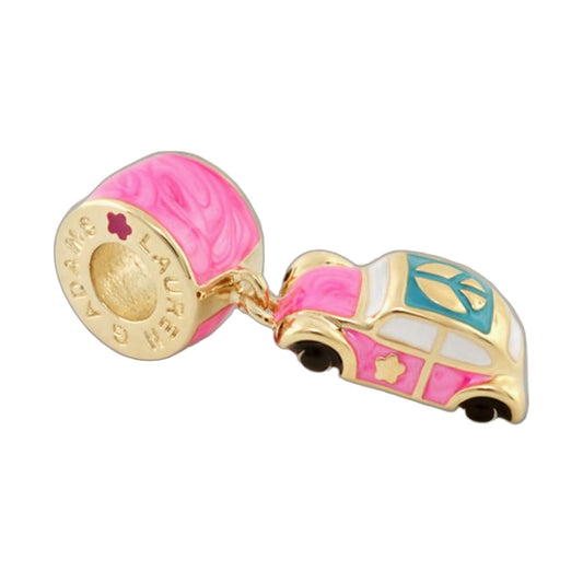 Gabriella Beads Beetle Car charm pink teal enamel gold accents on Tampa Home & Garden Store