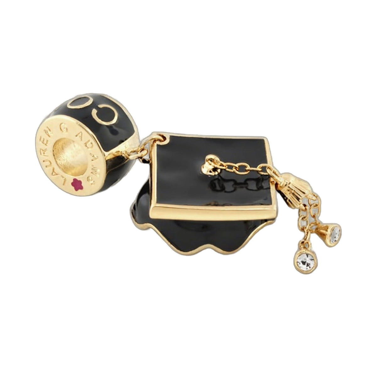 Gabriella Beads Graduation Cap charm by Lauren G Adams, black enamel with gold-tone trim on Tampa Home & Garden Store