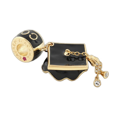 Gabriella Beads Graduation Cap charm by Lauren G Adams, black enamel with gold-tone trim on Tampa Home & Garden Store