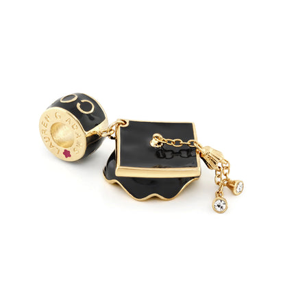 Gabriella Beads Graduation Cap charm by Lauren G Adams, black enamel with gold frame on Tampa Home & Garden Store