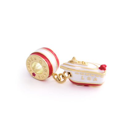 Gabriella Beads Cruise Ship charm, white and red enamel with gold trim, Lauren G Adams on Tampa Home & Garden Store