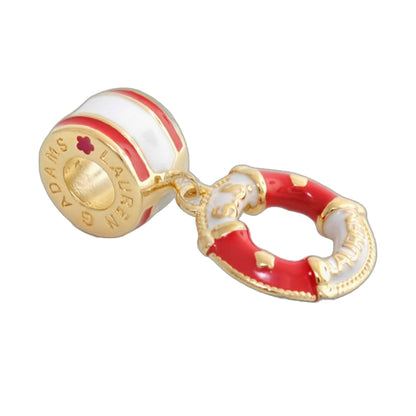 Gabriella Beads Life Saver charm by Lauren G Adams, red and white enamel with gold trim, charms on Tampa Home & Garden Store