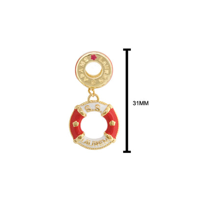 Gabriella Beads Life Saver 2-piece charm by Lauren G Adams: pink flower bead, red lifebuoy on Tampa Home & Garden Store