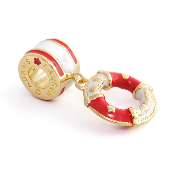 Gabriella Beads Life Saver charm red white enamel lifebuoy with gold ring by Lauren G Adams on Tampa Home & Garden Store