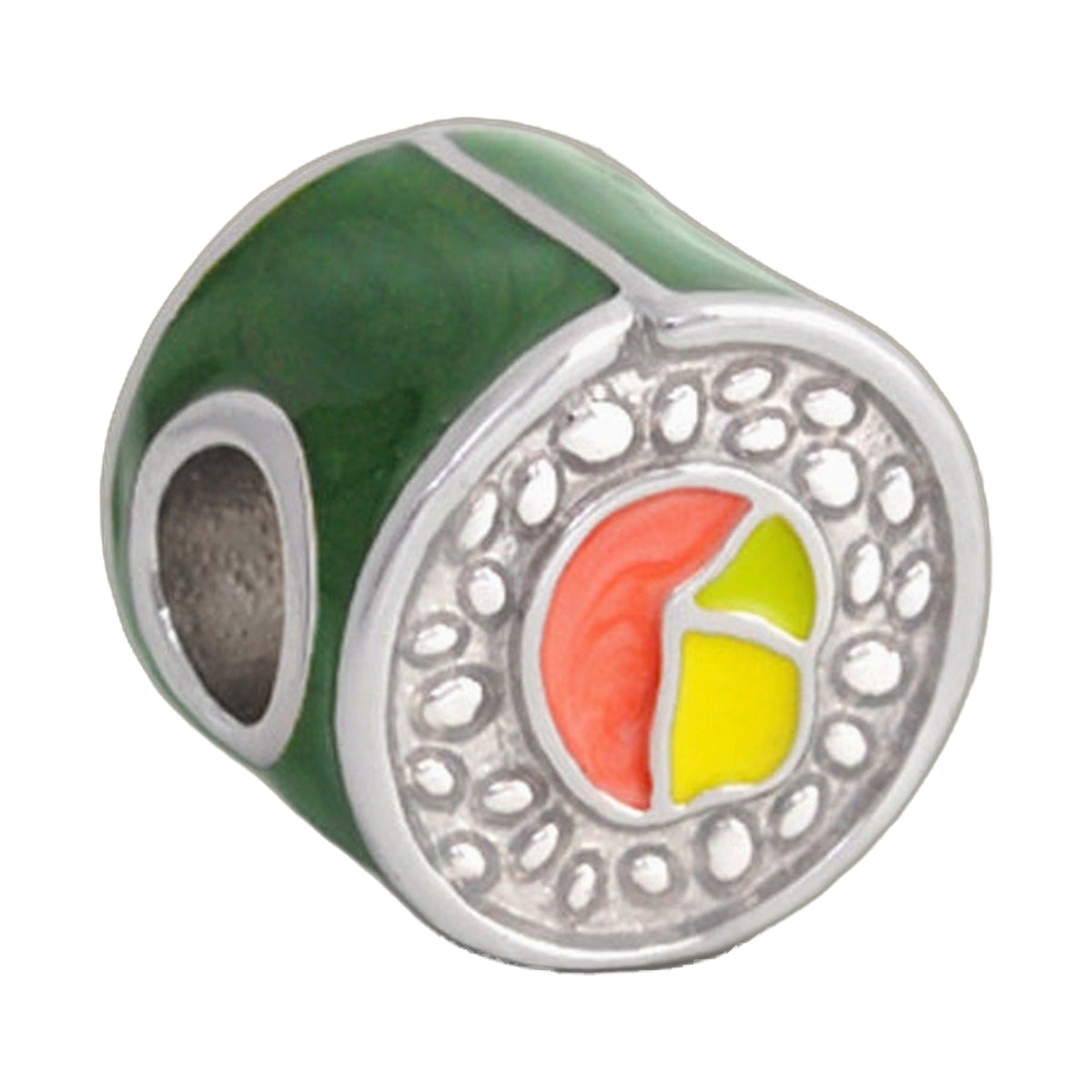Gabriella Beads Sushi Roll charm bead, green seaweed wrap with white rice, Lauren G Adams on Tampa Home & Garden Store
