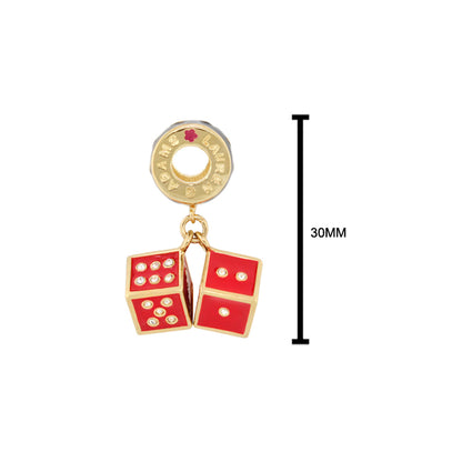Gabriella Beads dice charm with two red enamel dice featuring crystal pips on gold loop on Tampa Home & Garden Store