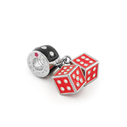 Gabriella Beads Dice charm with two red enamel dice cubes and crystal pips by Lauren G Adams on Tampa Home & Garden Store