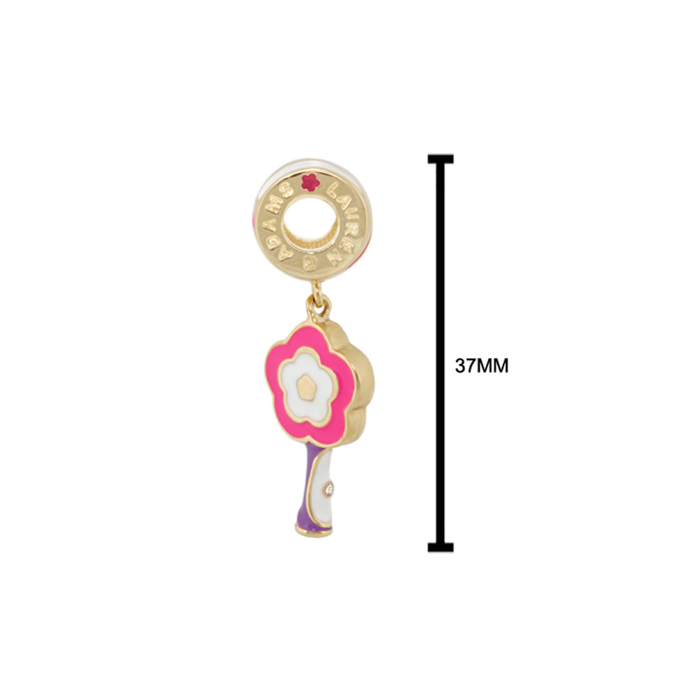 Gabriella Beads Mirror charm with pink flower pendant, purple stem, Lauren G Adams, 37mm on Tampa Home & Garden Store