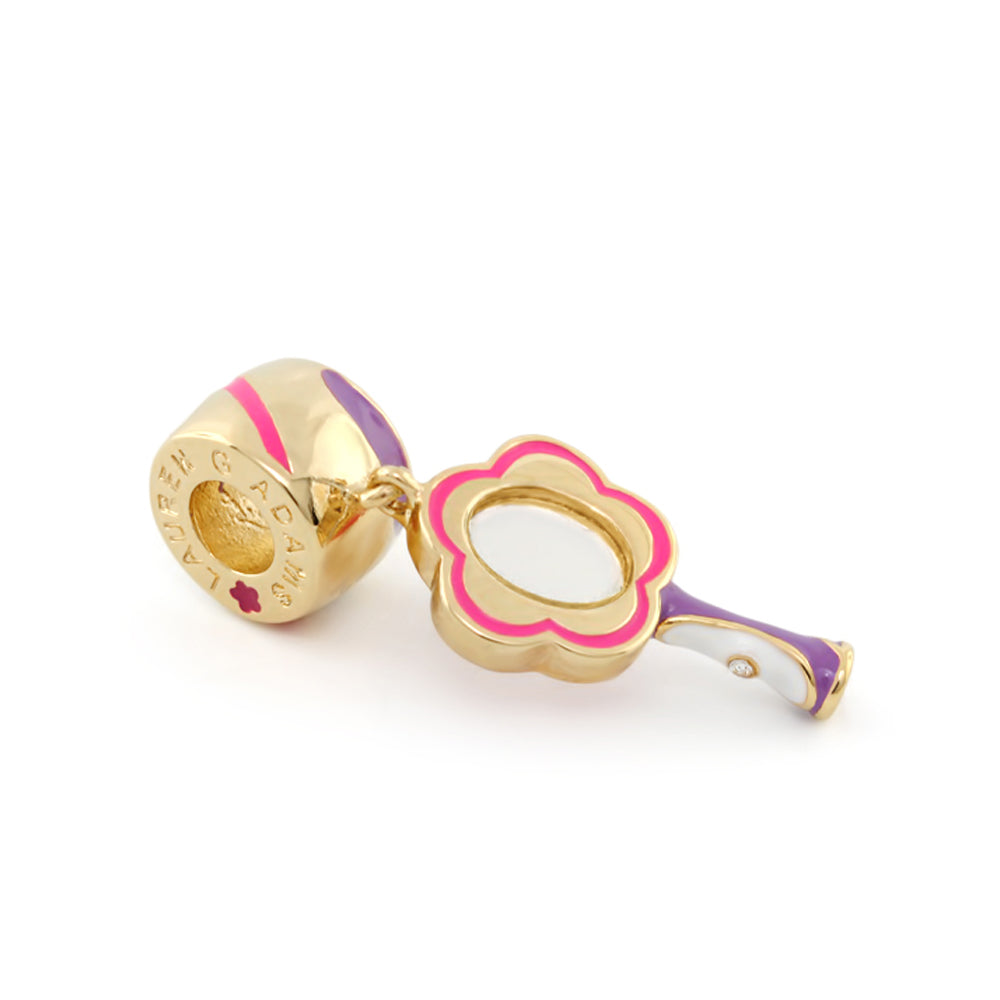 Gabriella Beads Mirror charm for bracelet goldtone with pink flower rim by Lauren G Adams on Tampa Home & Garden Store