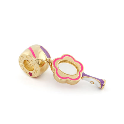 Gabriella Beads Mirror charm for bracelet goldtone with pink flower rim by Lauren G Adams on Tampa Home & Garden Store