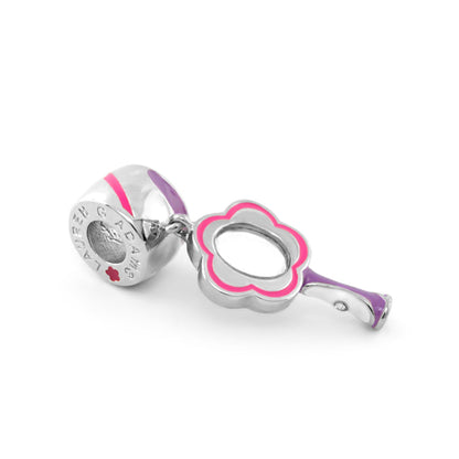 Gabriella Beads Mirror charm for Charms Bracelet by Lauren G Adams; silver flower with pink edge on Tampa Home & Garden Store