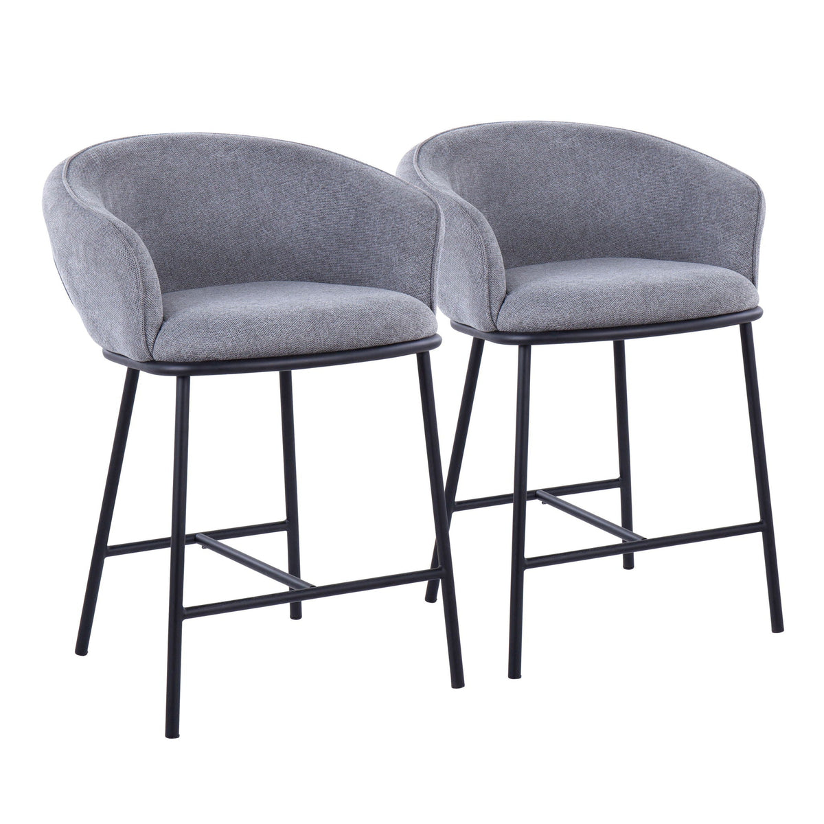 Ashland Contemporary Counter Stool set of 2, gray fabric upholstery with black metal legs on Tampa Home & Garden Store