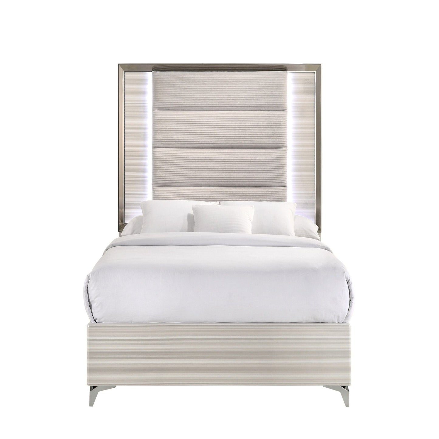 Star Bed With LED Modern Design panel bed by HouseOfZazla with light gray upholstered headboard on Tampa Home & Garden Store