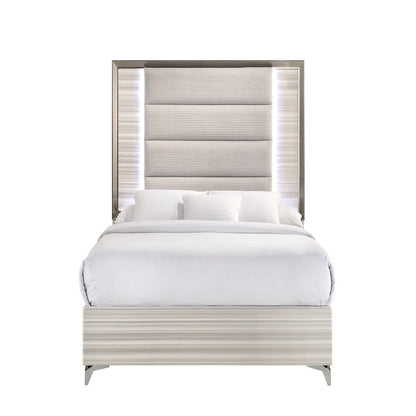 Star Bed With LED Modern Design panel bed by HouseOfZazla with light gray upholstered headboard on Tampa Home & Garden Store