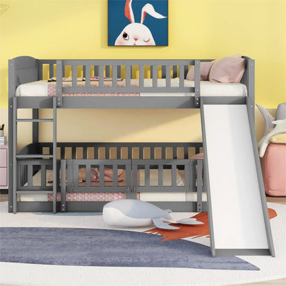 Low Bunk Bed With Slide Fence and Ladder