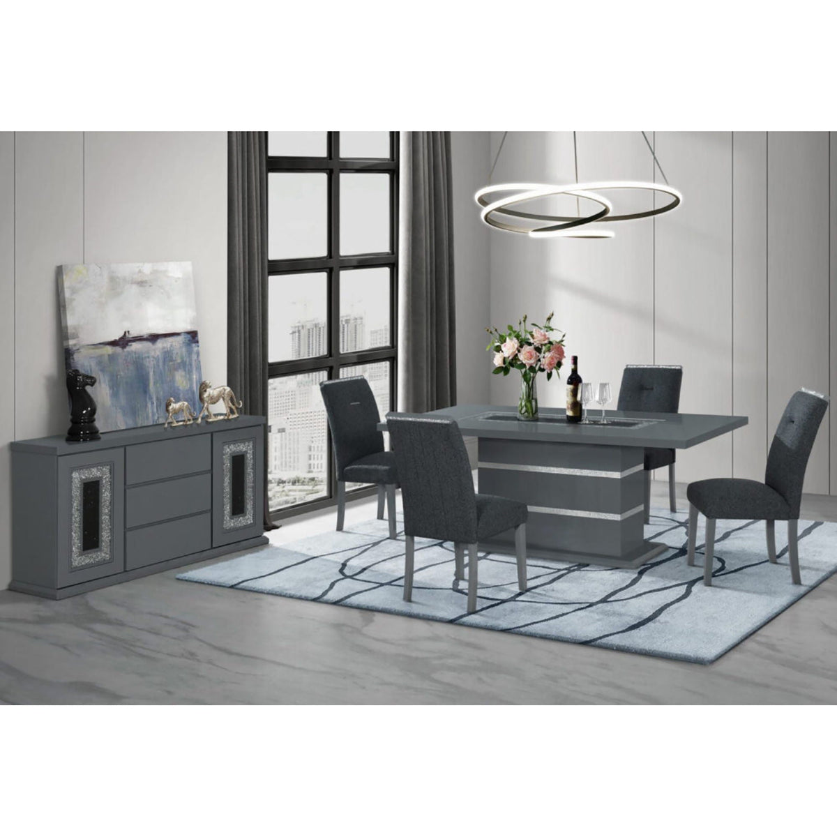 Buffet with clear glass inlay in a gray high-gloss finish for a modern dining room on Tampa Home & Garden Store