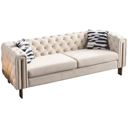 Chesterfield Modern Tufted Sofa beige upholstery metal legs 84.25W by Unique Piece Furniture on Tampa Home & Garden Store