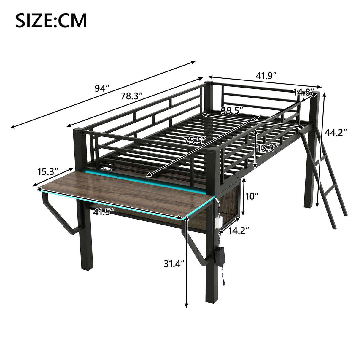 Gaming twin loft bed with desk and LED lighting in black by HouseOfZazla on Tampa Home & Garden Store