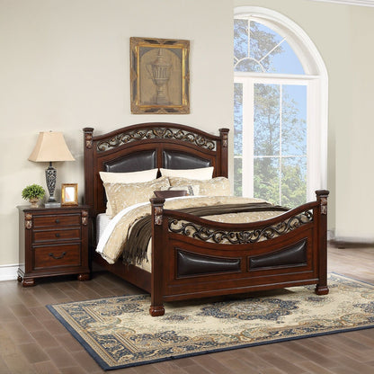 3 Piece Bedroom Set traditional bed with 2 nightstands in dark wood and carved scrollwork by HouseOfZazla on Tampa Home & Garden Store