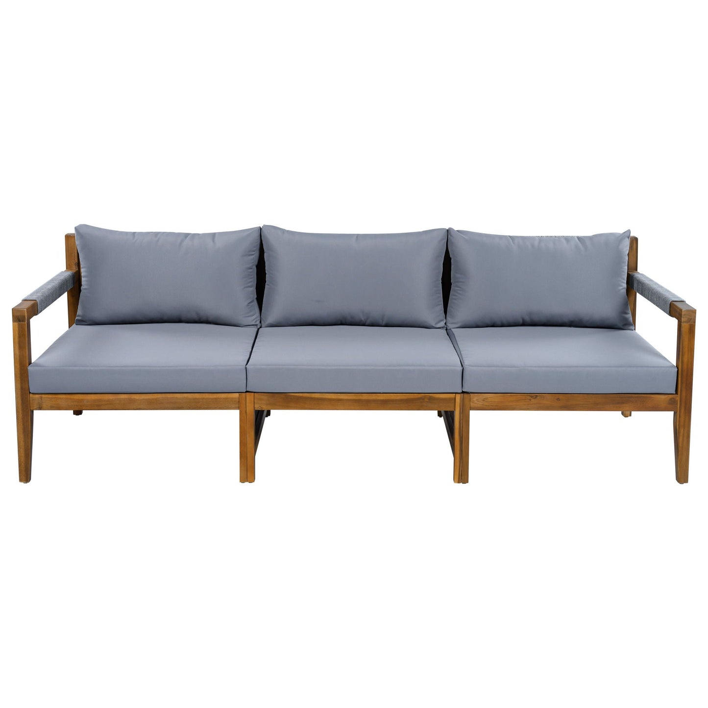 3 Piece Outdoor Sectional Sofa Set with gray cushions and wood frame HouseOfZazla on Tampa Home & Garden Store
